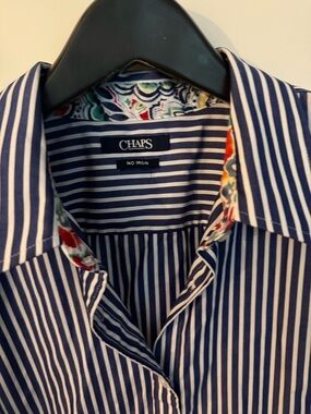 CHAPS button down striped shirt with cuff accents. Size XXL